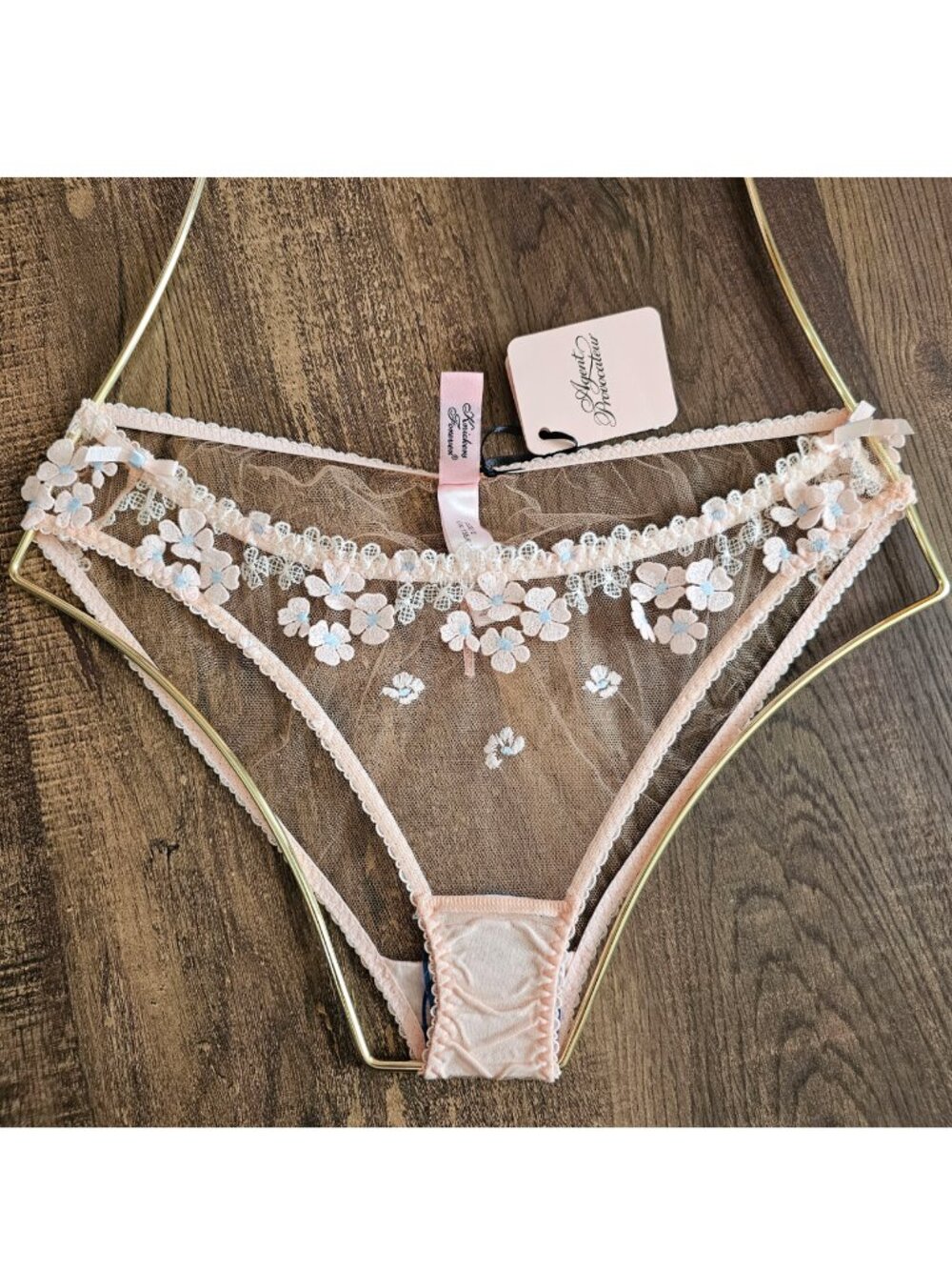 NWT!! Agent Provocateur Bethanie Full Brief, S, Peach & Blue
